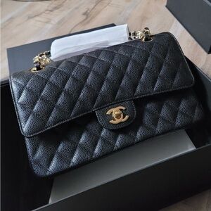 CHANEL Classic Medium Caviar Flap Quilted Bag with Gold Hardware